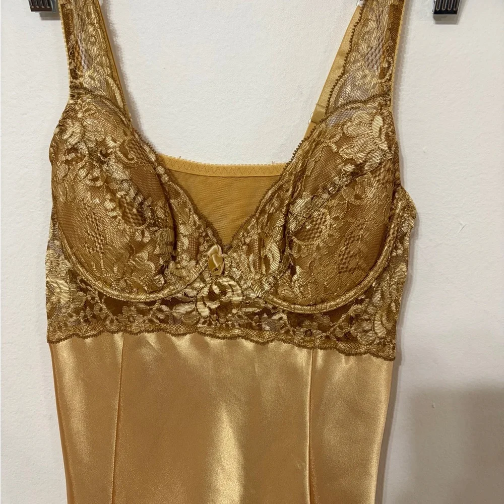 Victoria's Secret Gold Satin Lace Chemise